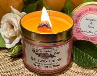 All natural beeswax candle with essential oils.