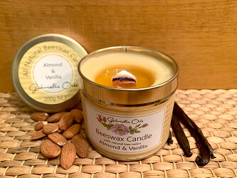 All natural beeswax candle with natural tree resins and essential oils.