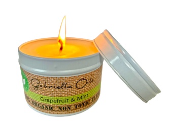 All natural coconut candle with grapefruit and mint essential oils.