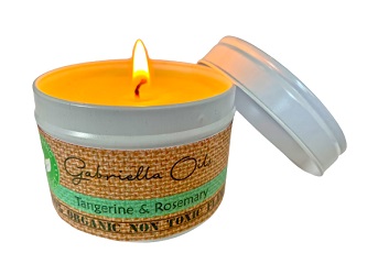 All natural coconut candle with tangerine and rosemary essential oils.
