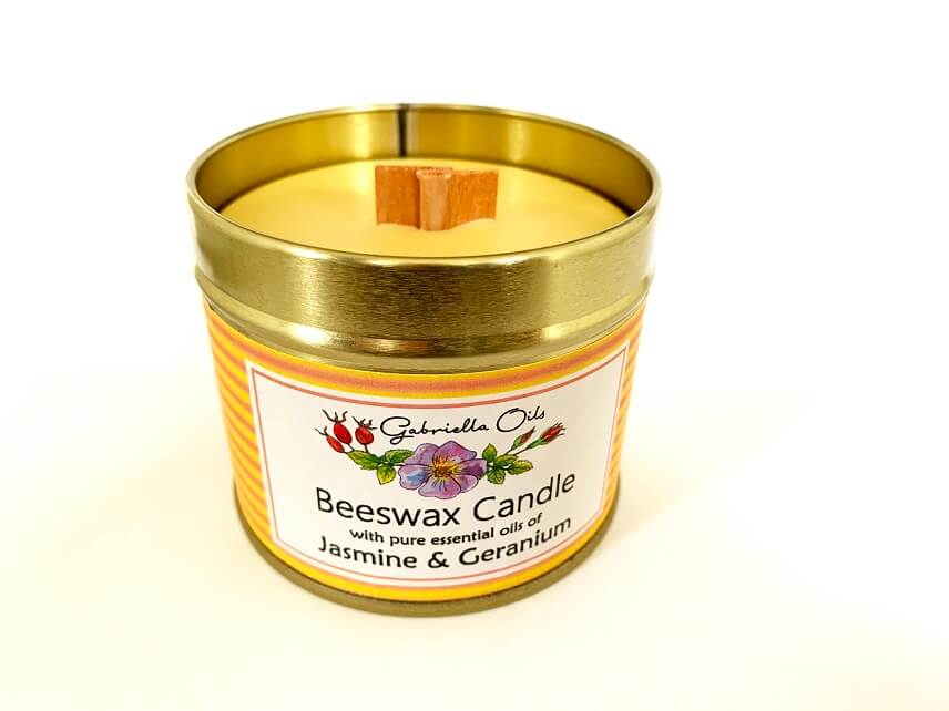 All natural beeswax candle with jasmine and geranium by Gabriella Oils