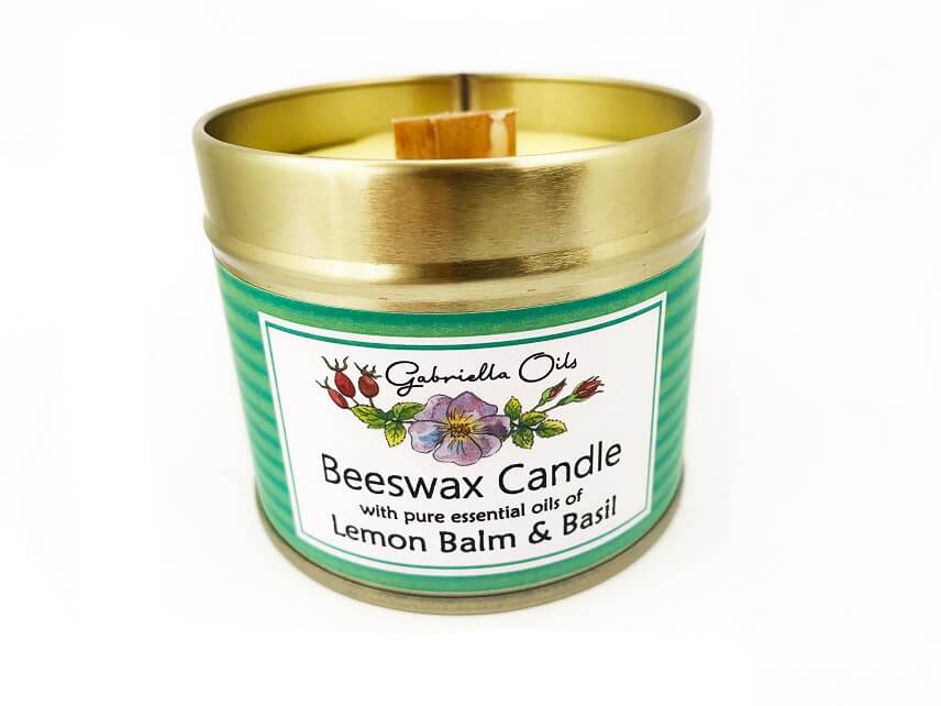 All natural beeswax candle with lemon balm and basil by Gabriella Oils
