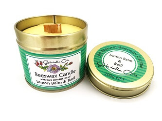 All natural beeswax candle with lemon balm and basil essential oils.
