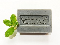 Peppermint and pumice soap wrapped in garden mint