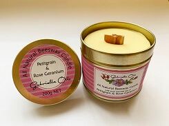 All natural beeswax candle with petitgrain and rose geranium by Gabriella Oils
